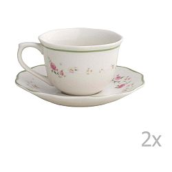 Sada 2 bílých porcelánových hrnečků s podšálky Brandani Nonna Rosa, 100 ml