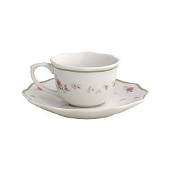 Sada 2 bílých porcelánových hrnečků s podšálky Brandani Nonna Rossa, ⌀ 14 cm