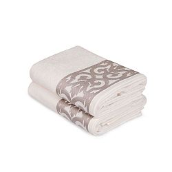 Sada 2 bílých ručníků na ruce s hnědým lemováním Grace