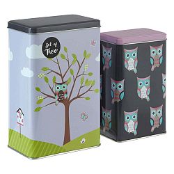 Sada 2 cínových úložných boxů Premier Housewares Barber Happy Owls