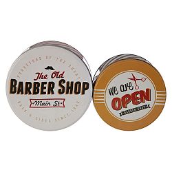 Sada 2 cínových úložných boxů Premier Housewares Barber Shop