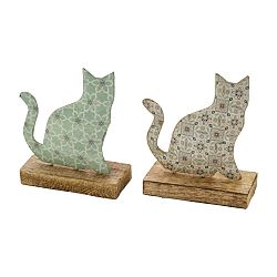 Sada 2 dřevěných dekorací z posmaltovaného kovu na dřevěném podstavci s motivem kočičky Ego Dekor, 15 x 18,5 cm