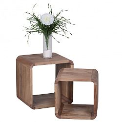 Sada 2 hnědých odkládacích stolků z masivního akáciového dřeva Skyport BOHA, 43 x 43 cm