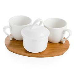 Sada 2 hrnků a cukřenky na bambusovém prkénku Brandani Cafe Blanc