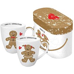 Sada 2 hrnků z kostního porcelánu s vánočním motivem v dárkovém balení PPD Cookie Connection, 350 ml