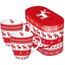 Sada 2 hrnků z kostního porcelánu s vánočním motivem v dárkovém balení PPD Magic Rojo Christmas, 350 ml