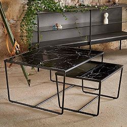 Sada 2 konferenčních stolků s podnožím v černé barvě a černou mramorovou deskou RGE Stella
