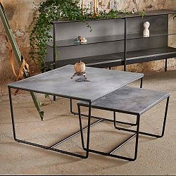 Sada 2 konferenčních stolků s podnožím v černé barvě a šedou mramorovou deskou RGE Stella