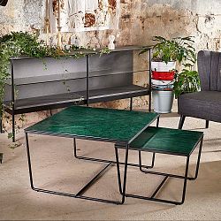 Sada 2 konferenčních stolků s podnožím v černé barvě a zelenou mramorovou deskou RGE Stella