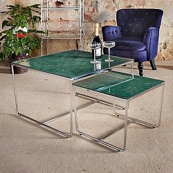 Sada 2 konferenčních stolků s podnožím ve stříbrné barvě a zelenou mramorovou deskou RGE Stella