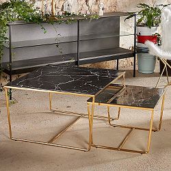 Sada 2 konferenčních stolků s podnožím ve zlaté barvě a černou mramorovou deskou RGE Stella