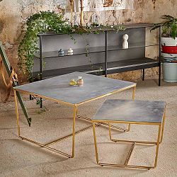 Sada 2 konferenčních stolků s podnožím ve zlaté barvě a šedou mramorovou deskou RGE Stella