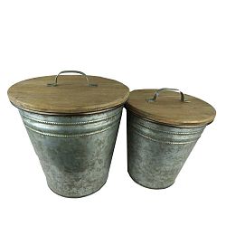 Sada 2 kovových košů s dřevěnými víky Antic Line Poubelles