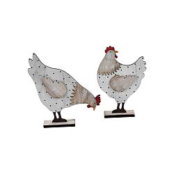 Sada 2 malých dřevěných dekorací ve tvaru slepiček Ego Dekor, 13 x 19 cm