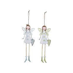 Sada 2 malých dřevěných závěsných dekoracích ve tvaru andílků Ego Dekor, 8 x 26,5 cm