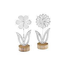 Sada 2 malých kovových dekorací na dřevěném podstavci s motivem květiny Ego Dekor, 9 x 21,5 cm