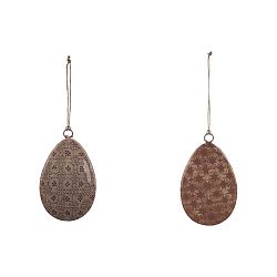 Sada 2 malých růžových závěsných dekorací z posmaltovaného kovu s motivem vajíčka Ego Dekor, 8 x 8 cm