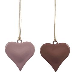 Sada 2 malých růžových závěsných dekoracích z posmaltovaného kovu s motivem srdce Ego Dekor, ø 5 cm
