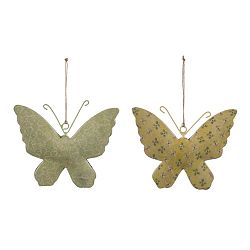 Sada 2 malých závěsných dekorací z posmaltovaného kovu s motivem motýla Ego Dekor, 12 x 10,5 cm