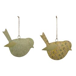 Sada 2 malých závěsných dekorací z posmaltovaného kovu s motivem ptáčka Ego Dekor, 11,5 x 10,5 cm