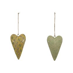 Sada 2 malých závěsných dekorací z posmaltovaného kovu s motivem srdce Ego Dekor, 5 x 10 cm