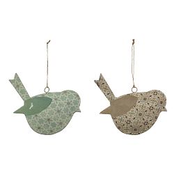 Sada 2 malých závěsných dekoracích z posmaltovaného kovu s motivem ptáka Ego Dekor Aqua, 11,5 x 10,5 cm