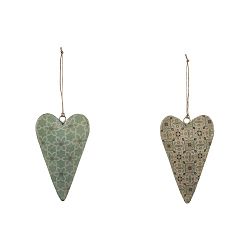 Sada 2 malých závěsných dekoracích z posmaltovaného kovu s motivem srdce Ego Dekor Aqua, 5 x 10 cm