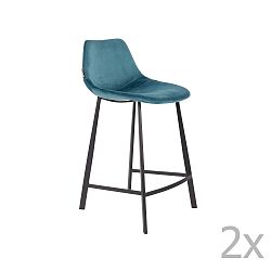 Sada 2 petrolejově modrých barových židlí se sametovým potahem Dutchbone, výška 91 cm