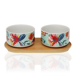 Sada 2 porcelánových mističek a bambusového podtácku Versa Paradis