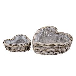 Sada 2 ratanových obalů na květináč ve tvaru srdce Ego Dekor