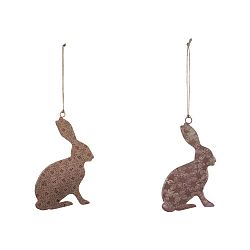 Sada 2 růžových závěsných dekorací z posmaltovaného kovu s motivem zajdy Ego Dekor, 8 x 12 cm