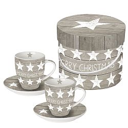 Sada 2 šálků z kostního porcelánu na espresso s vánočním motivem v dárkovém balení PPD Merry St Christmas, 100 ml