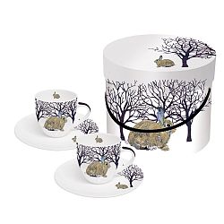 Sada 2 šálků z kostního porcelánu na espresso s vánočním motivem v dárkovém balení PPD Winter Rabbit, 100 ml