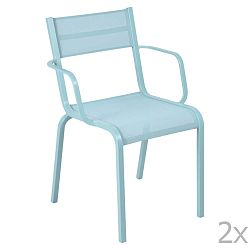 Sada 2 světle modrých kovových zahradních židlí Fermob Oléron Arms