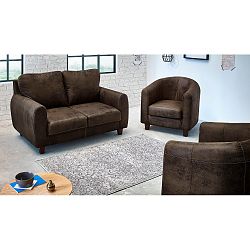 Sada 2 tmavě hnědých křesel s 2místnou pohovkou Bobochic Felicita