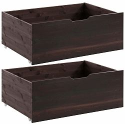 Sada 2 tmavě hnědých zásuvek pod postel z masivního borovicového dřeva Støraa Barney