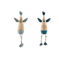Sada 2 velkých dřevěných dekorací s motivem kuřat Ego Dekor Modré, 12 x 32 cm