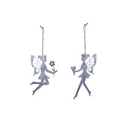 Sada 2 velkých dřevěných závěsných dekoracích ve tvaru víl Ego Dekor, 14,5 x 26 cm