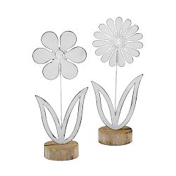 Sada 2 velkých kovových dekorací na dřevěném podstavci s motivem květiny Ego Dekor, 12 x 29 cm
