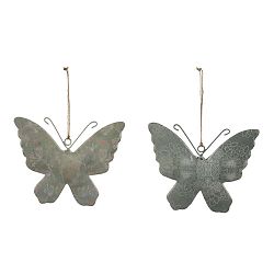 Sada 2 velkých šedých závěsných dekorací z posmaltovaného kovu s motivem motýlů Ego Dekor, 15 x 11 cm