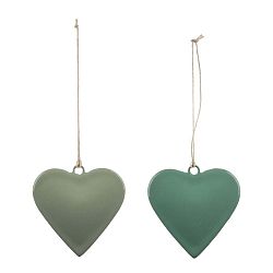 Sada 2 velkých tyrkysových závěsných dekorací z posmaltovaného kovu s motivem srdce Ego Dekor, ø 8 cm