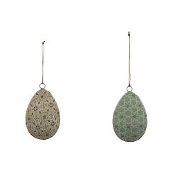 Sada 2 velkých závěsných dekoracích z posmaltovaného kovu s motivem vajíčka Ego Dekor Aqua, 7 x 10 cm