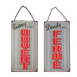 Sada 2 závěsných kovových cedulí Antic Line Ouvert Ferme