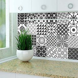 Sada 24 nástěnných samolepek Ambiance Stickers Cement Tile Gray Lindos, 15 x 15 cm