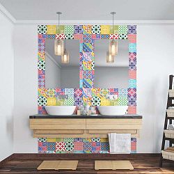 Sada 24 nástěnných samolepek Ambiance Wall Decal Cement Tiles Azulejos Emilifia, 15 x 15 cm
