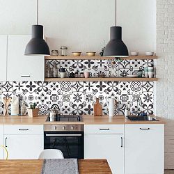 Sada 24 nástěnných samolepek Ambiance Wall Decal Cement Tiles Azulejos Erico, 10 x 10 cm