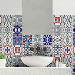 Sada 24 nástěnných samolepek Ambiance Wall Decal Cement Tiles Azulejos Sofiana, 10 x 10 cm