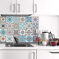 Sada 24 nástěnných samolepek Ambiance Wall Decals Patchwork Tiles, 20 x 20 cm