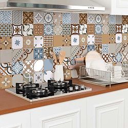 Sada 24 samolepek na stěnu Ambiance Azulejos Augusto, 15 x 15 cm