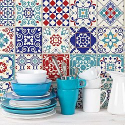 Sada 24 samolepek na stěnu Ambiance Azulejos Lucilio, 15 x 15 cm